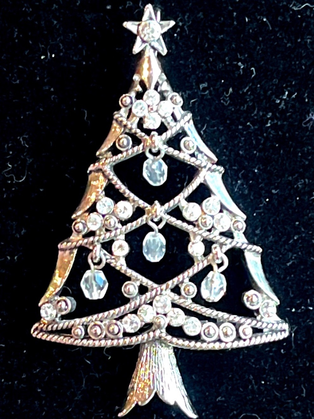 Silver Tone Crystal Christmas Tree Brooch - Women's Holiday Jewelry